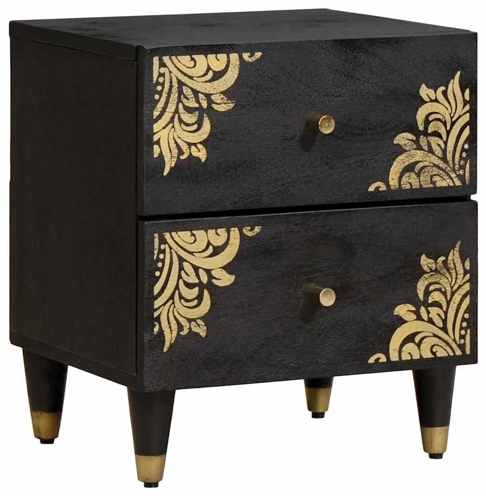 Éjjeliszekrény fiókkal Fekete 40 x 33 x 46 cm Tömör Mangófát