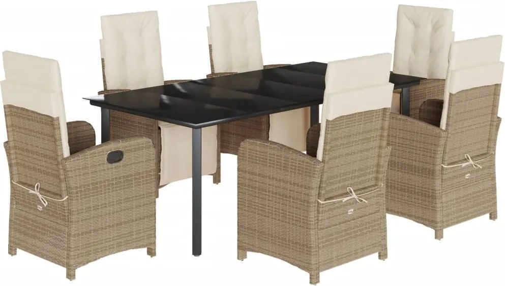 vidaXL 7 részes bézs polyrattan kerti étkezőgarnitúra párnákkal