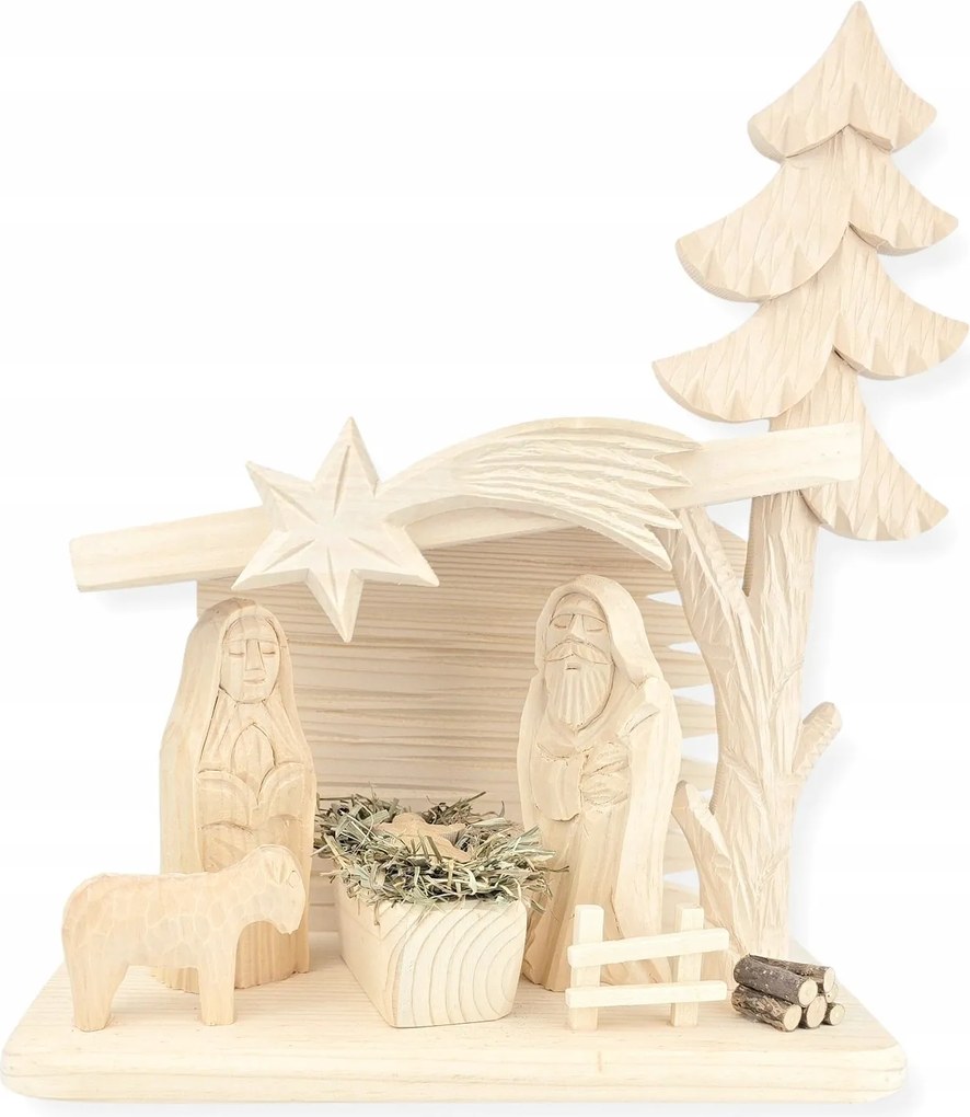 Karácsonyi Fa Betlehem Kézzel Faragott Karácsonyra *26x22 cm.