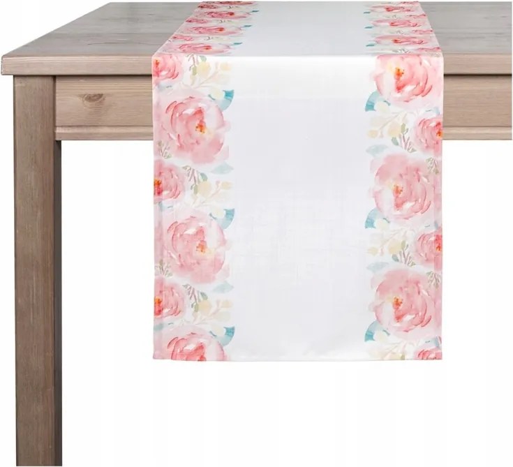 Fehér virágmintás asztali futó 35x180 cm