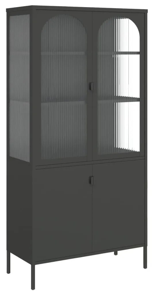 fekete üveg és acél magasszekrény 90 x 40 x 180 cm