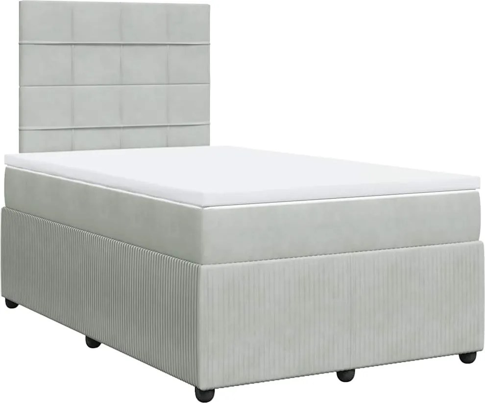 vidaXL világosszürke bársony rugós ágy matraccal 120 x 190 cm