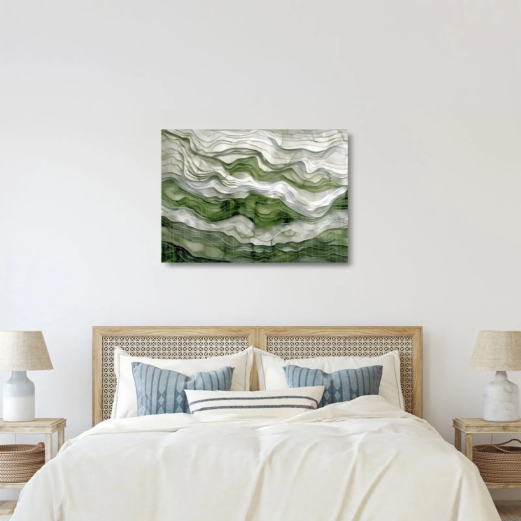 Üveg kép - Zöld és fehér fodrok (70x50 cm)