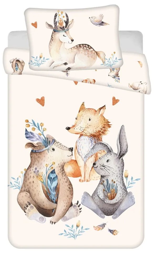 Bézs pamut gyerek ágyneműhuzat babaágyhoz 100x135 cm Animals "Woodland" – Jerry Fabrics
