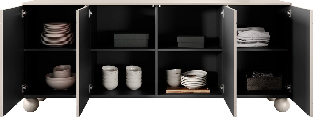 Sonatia II komód 200 cm négyajtós - kasmír / gömb lábak