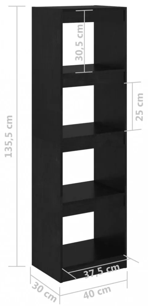 fekete fenyőfa könyvszekrény térelválasztó 40 x 30 x 135,5 cm