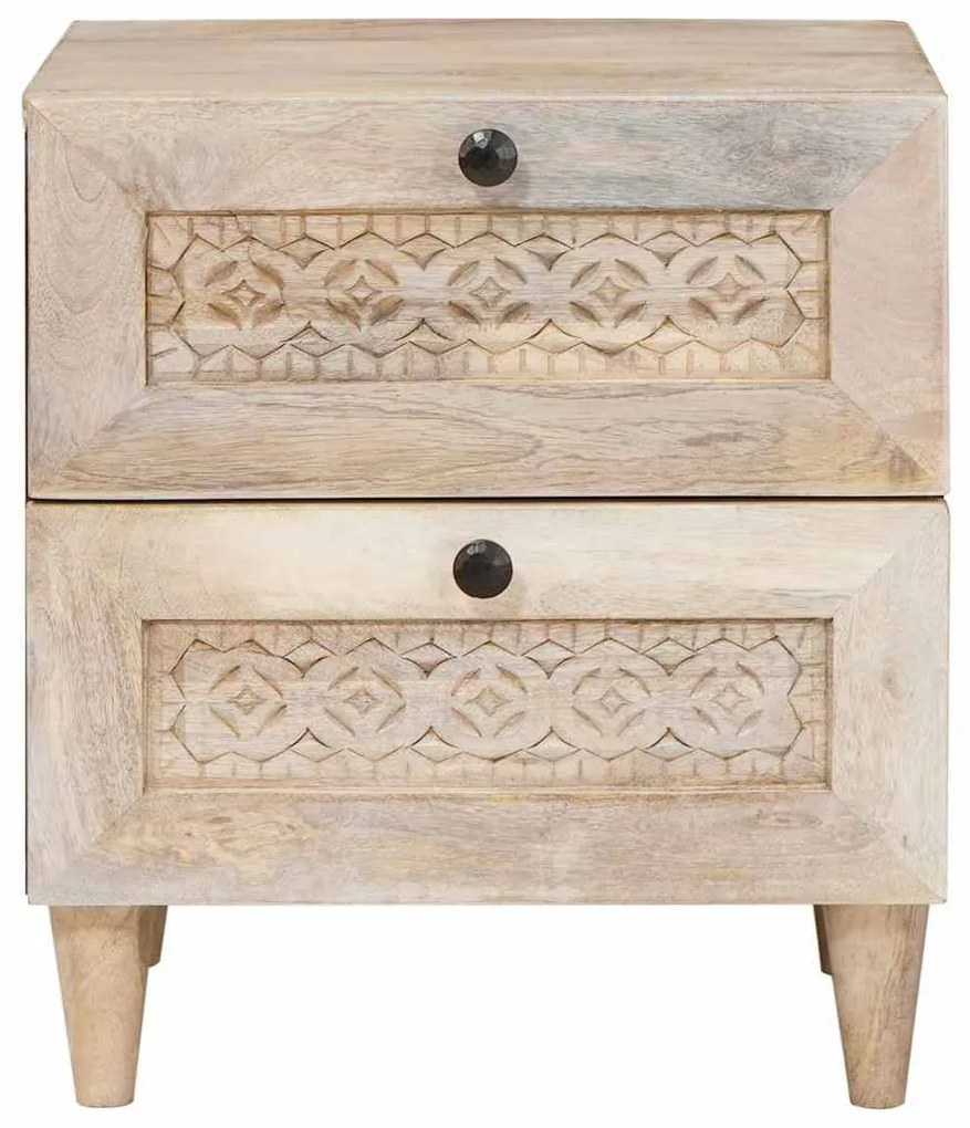 Éjjeli asztal fiókkal 2 pcs Bézs 40 x 33 x 46 cm tömör mangófa