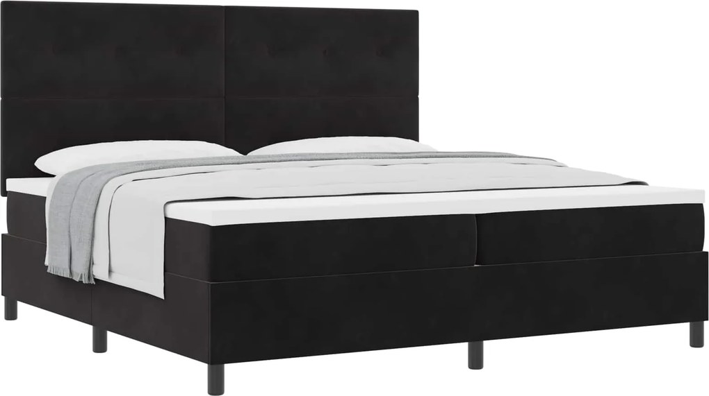 vidaXL Boxrugós ágy matracmal fejtámlával Fekete 200 x 200 cm szövet