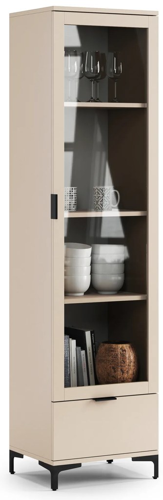 Mazzoni LANA W-50 vitrines szekrény Bézs (Pezsgő) - 1 AJTÓS FIÓKOS VITRINES SZEKRÉNY