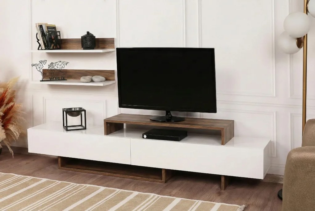 Nirvana TV-állvány, fehér-teak, 180 cm