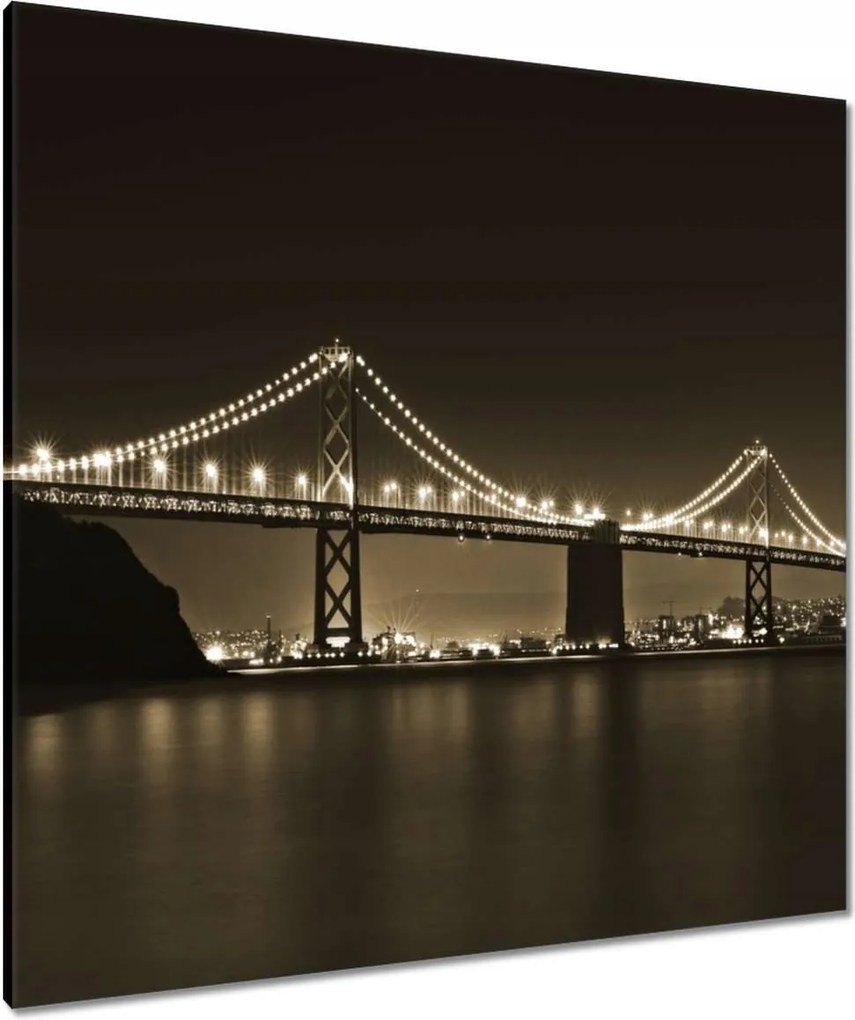 Vászonkép 90x90 Híd az éjszakában szépia