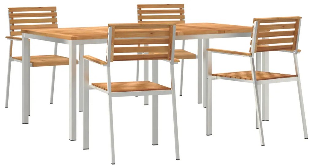 5 darabos kert étkezőszett tömör tíkfából, szabadtéri étkezőasztal 180x90x75 cm tömör tíkfából, összecsukható kerti székek 4 db tömör tíkfából és acélból