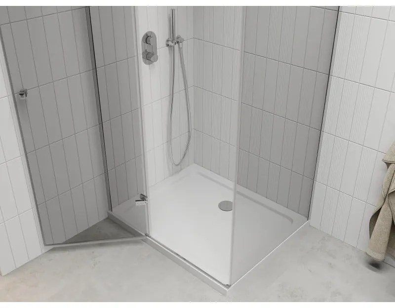 Mexen Roma zuhanykabin 110 x 80 cm, 6 mm-es üveg, króm profil-átlátszó üveg + vékony zuhanytálca 5 cm, 854-110-080-01-00-4010