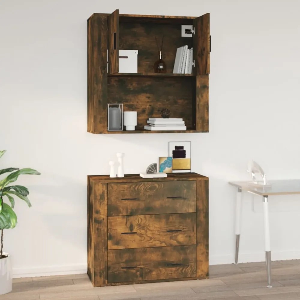 füstös tölgy színű szerelt fa fali szekrény 80x33x80 cm