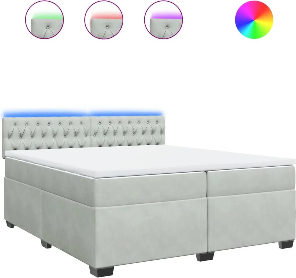 vidaXL világosszürke bársony rugós ágy matraccal 200x200 cm