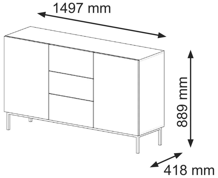 KOMÓD FEKETE / ARANY SZÍNBEN. 150 CM. RAVENNA B 2D3S