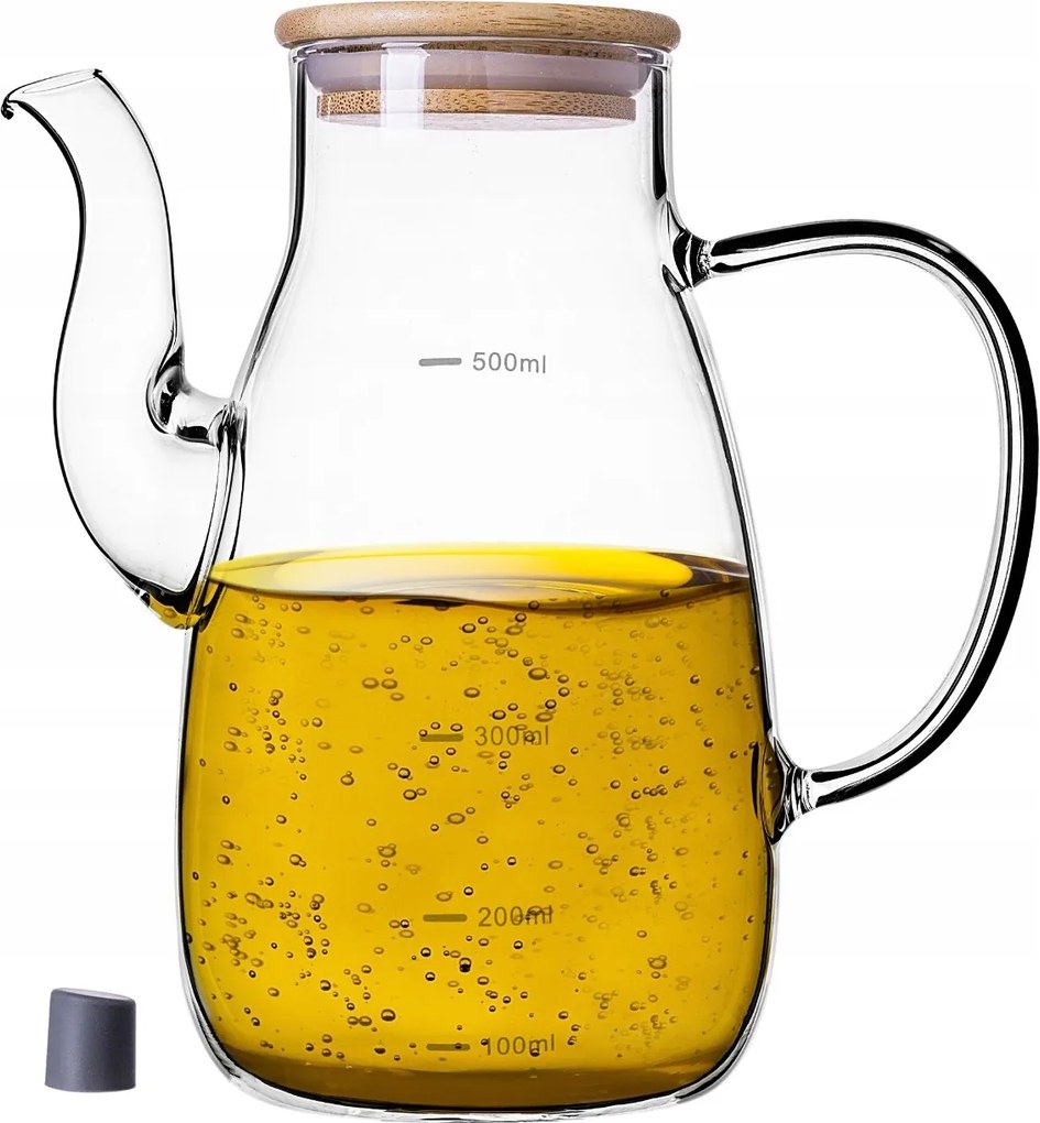 Üveg Kancsó Olaj Tartály Olíva Ecet Hőálló Mérőpohár 500ml Parafa
