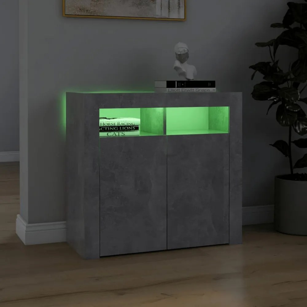 betonszürke tálalószekrény LED-világítással 80 x 35 x 75 cm