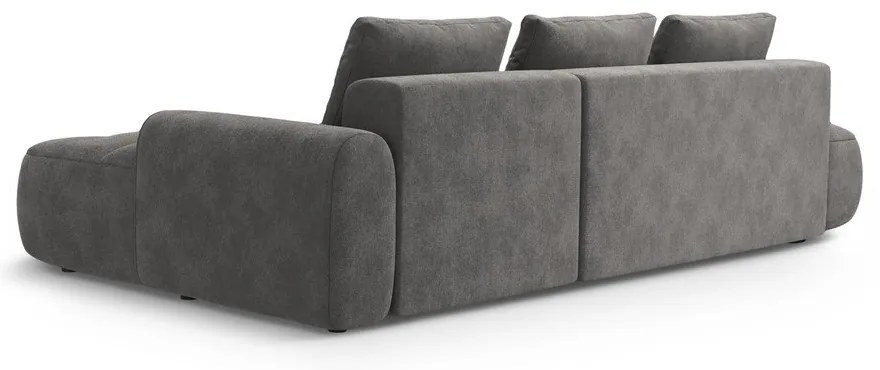 Szürke bársony kinyitható-tárolóhelyes sarokkanapé (jobb oldali-heverő résszel) Linz – Cosmopolitan Design