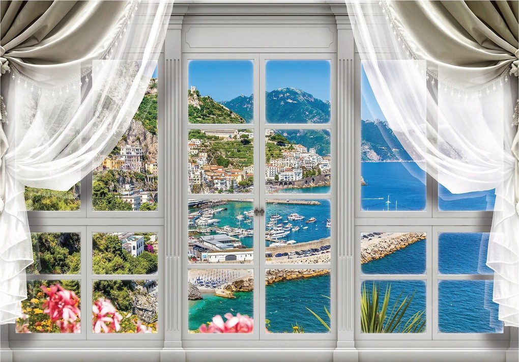 Fotótapéta Amalfi tengerpart Olaszország kilátás az ablakból tenger 416x290 +ragasztó