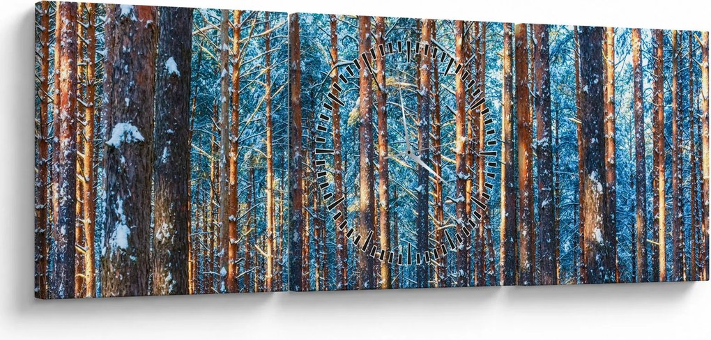 Kép - téli erdő (órával) (90x30 cm)