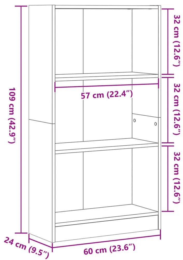fehér szerelt fa könyvespolc 60 x 24 x 109 cm
