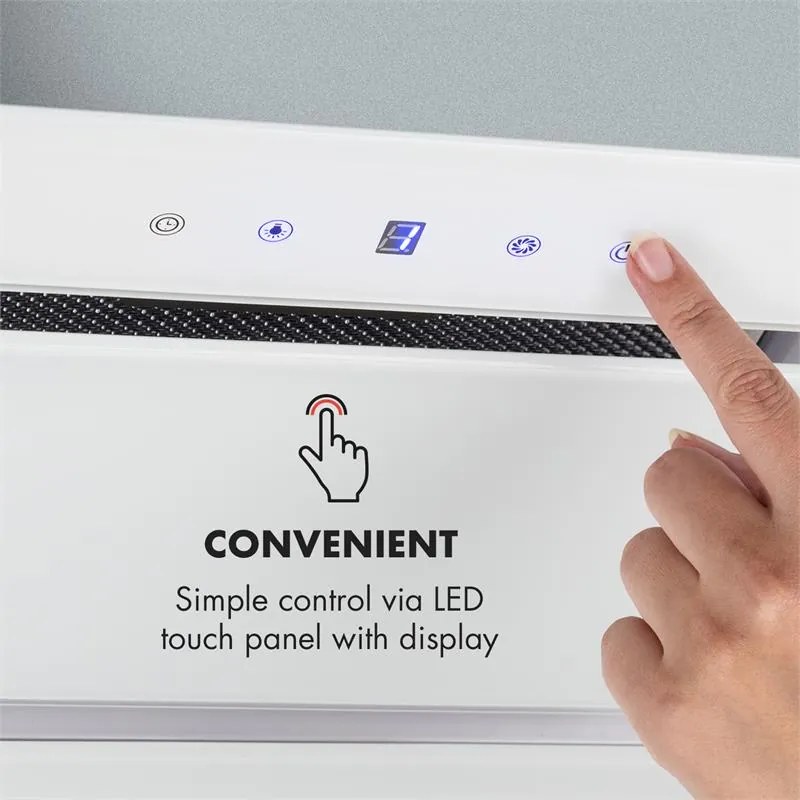 Klarstein Hektor, páraelszívó, beépíthető, 52 cm, 530 m³/ó elszívó teljesítmény, LED, érintőképernyős, üveg