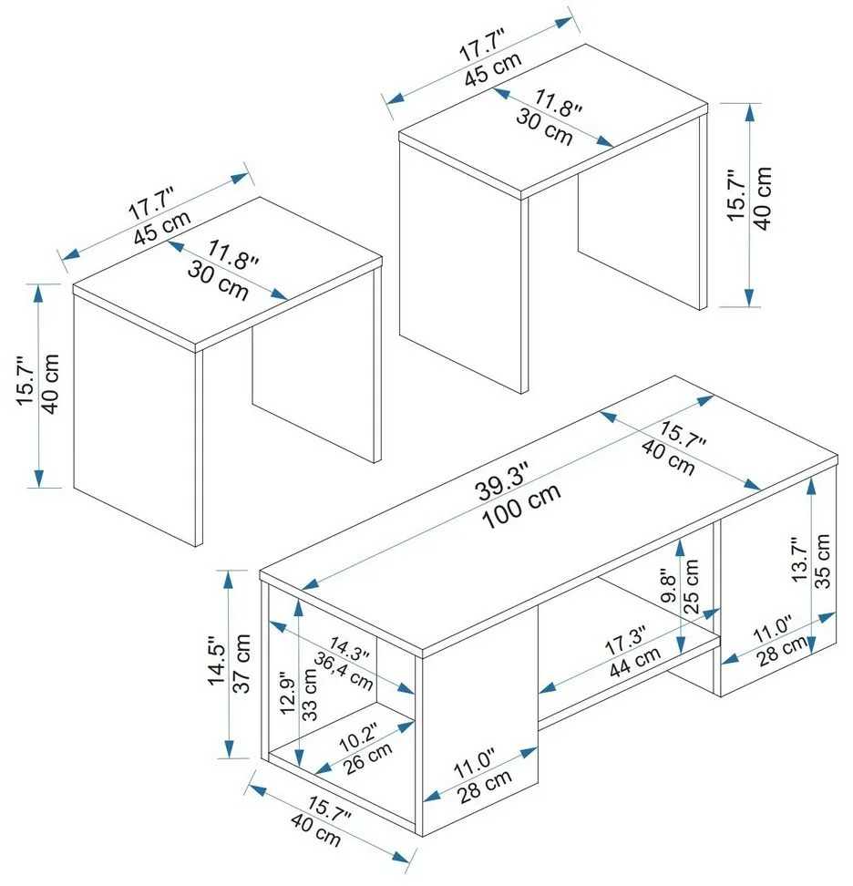 Sartos Beige and Atlantic Pinedohányzóasztal-készlet, 3 db