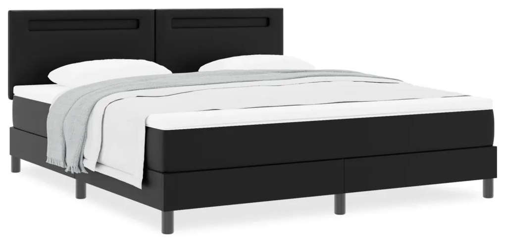 Boxspringágy fekete színben, szuper king méretben, műbőr matraccal