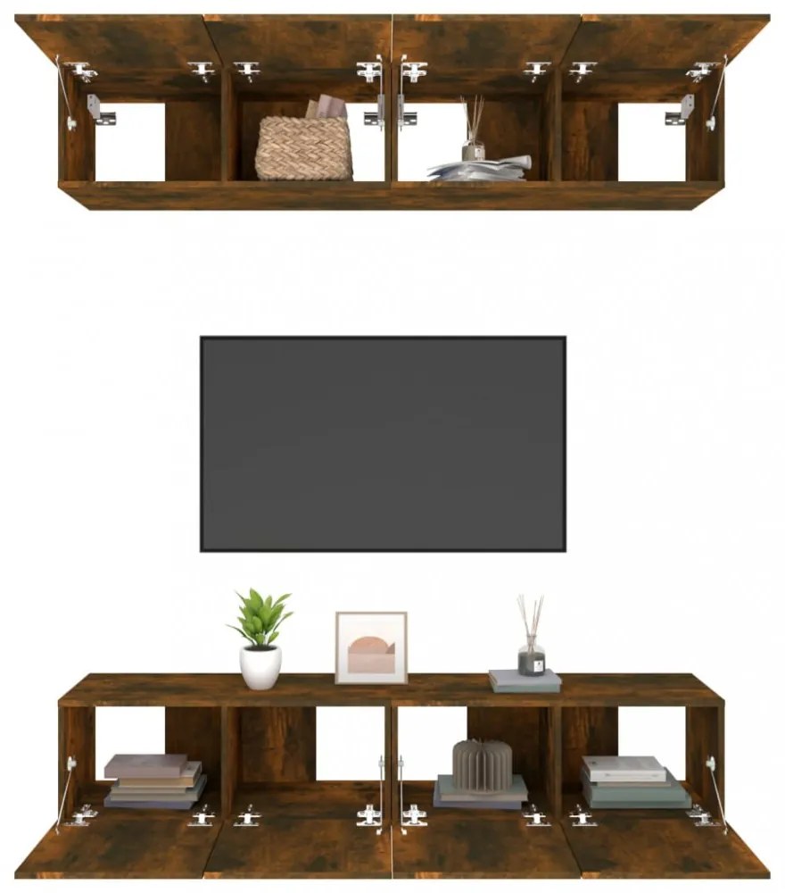 4 db füstös tölgy színű szerelt fa TV-szekrény 80 x 30 x 30 cm