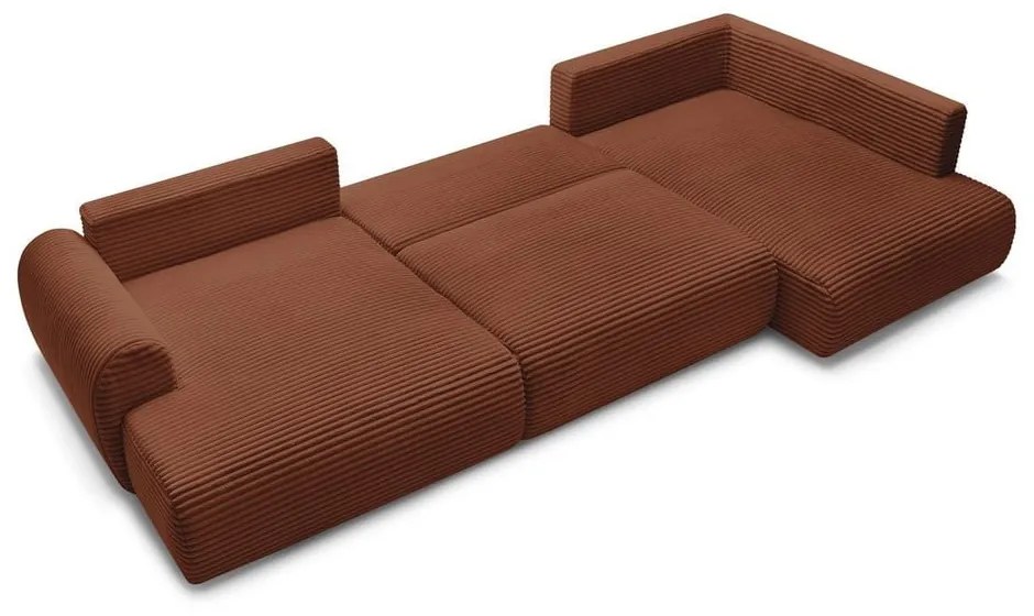 Téglavörös kordbársony kinyitható-tárolóhelyes sarokkanapé (jobb oldali-U alakú) Lucien – Bobochic Paris