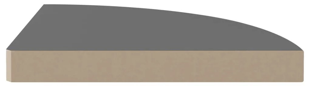 4 db magasfényű szürke MDF lebegő sarokpolc 35 x 35 x 3,8 cm
