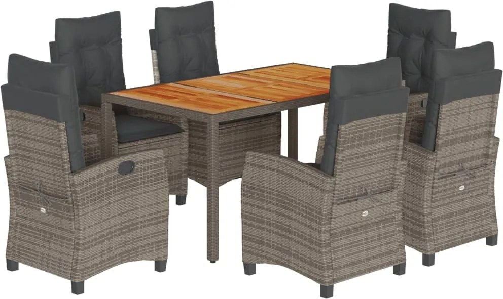 vidaXL 7 részes szürke polyrattan kerti étkezőgarnitúra párnával