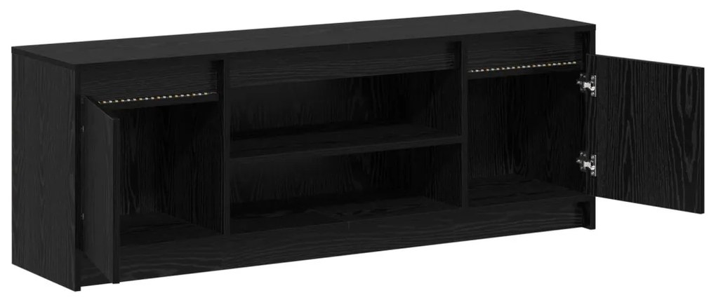TV Szekrény LED Fekete Kőrisből, 139.5x34x50 cm, Mérnöki Fa Anyagból