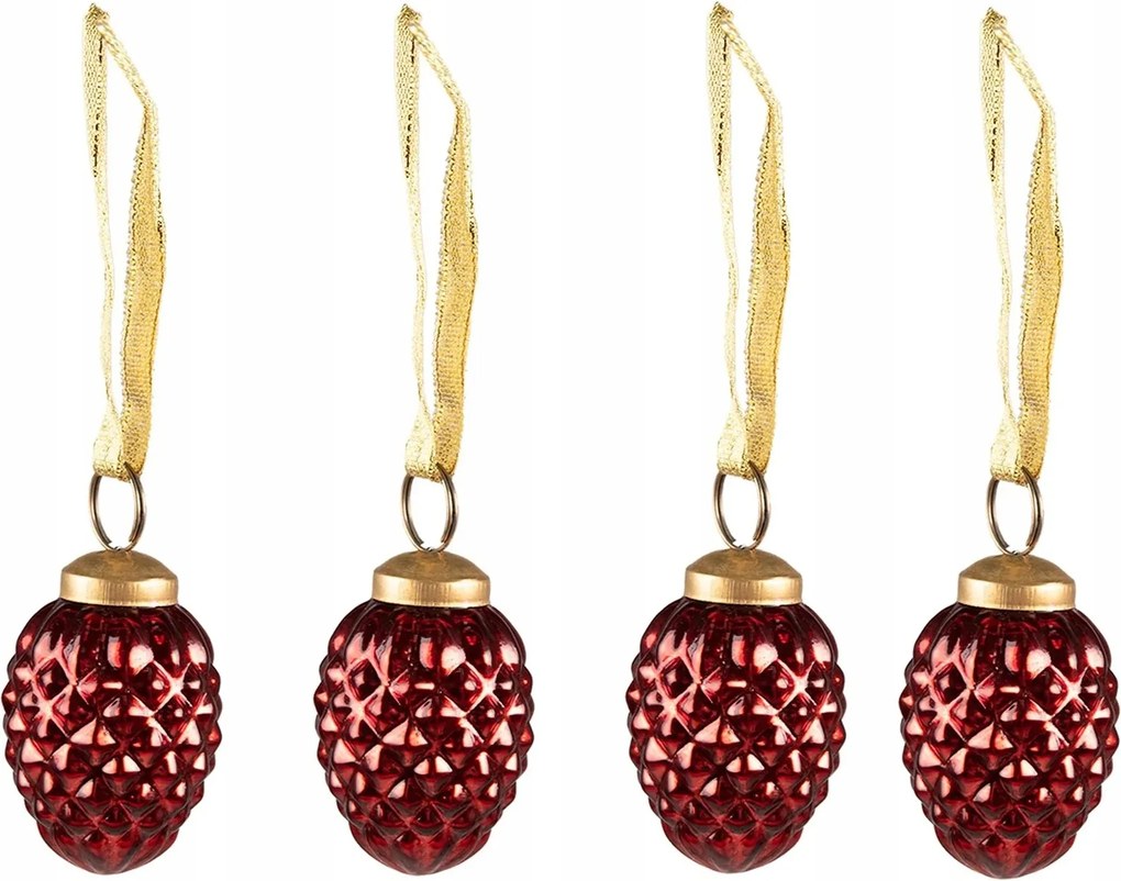 Clayre&amp;Eef Karácsonyfadísz toboz szett 4 db-os O 5x6 cm piros üveg