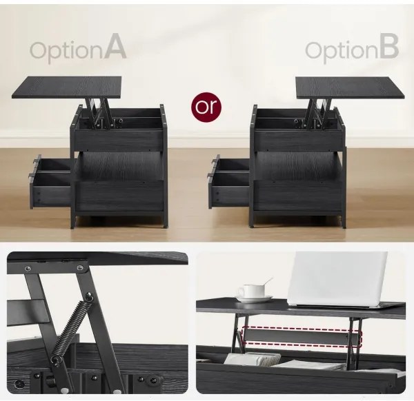 NYRO fekete, emelhető asztallappal rendelkező dohányzóasztal