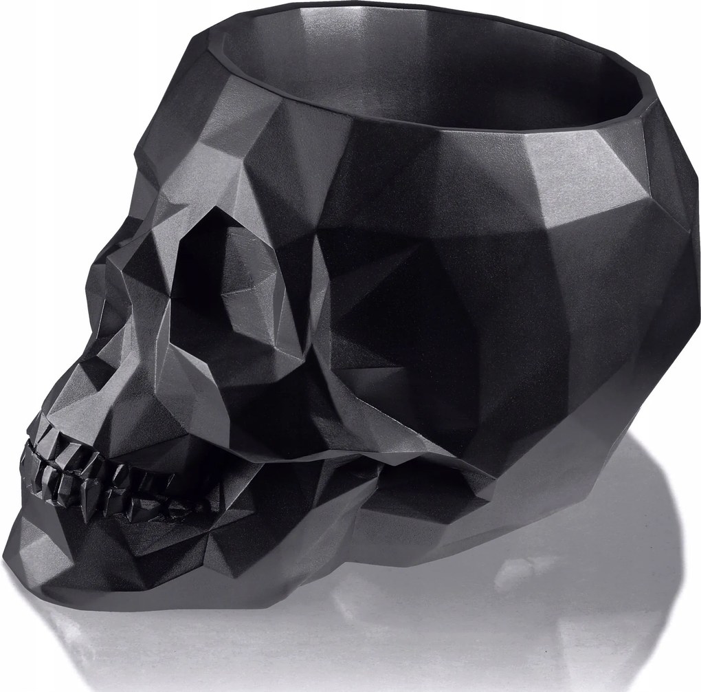 Virágtartó Skull Low-Poly Black Metalic Poli 11 cm