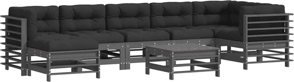 vidaXL 8 részes szürke tömör fa kerti ülőgarnitúra párnával