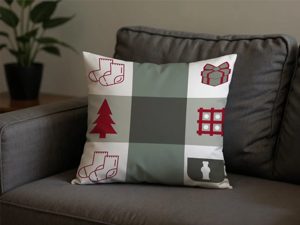2 db díszpárnahuzat szett CHRISTMAS SOCKS 45x45 cm, zöld