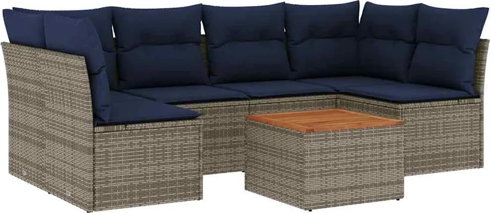 vidaXL 7 részes szürke polyrattan kerti ülőgarnitúra párnákkal