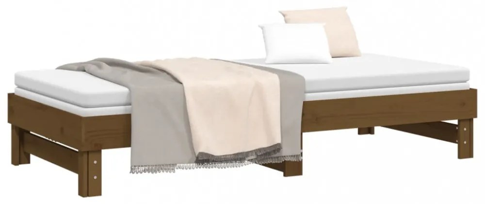 mézbarna tömör fenyőfa kihúzható kanapéágy 2 x (80 x 200) cm