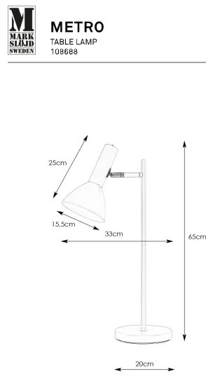 Markslöjd 108688 - Asztali lámpa METRO 1xE27/40W/230V fehér
