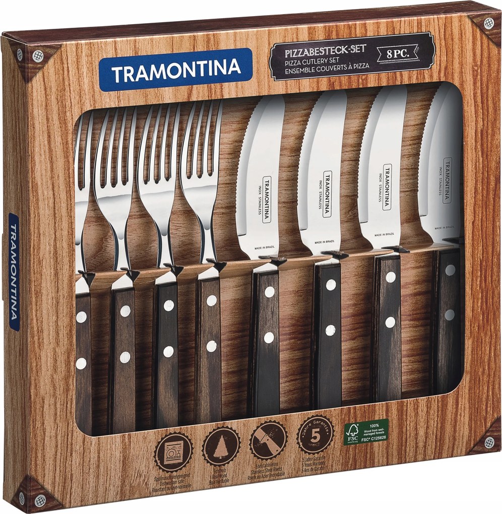 Tramontina 8el. Pizza evőeszközök barna fa