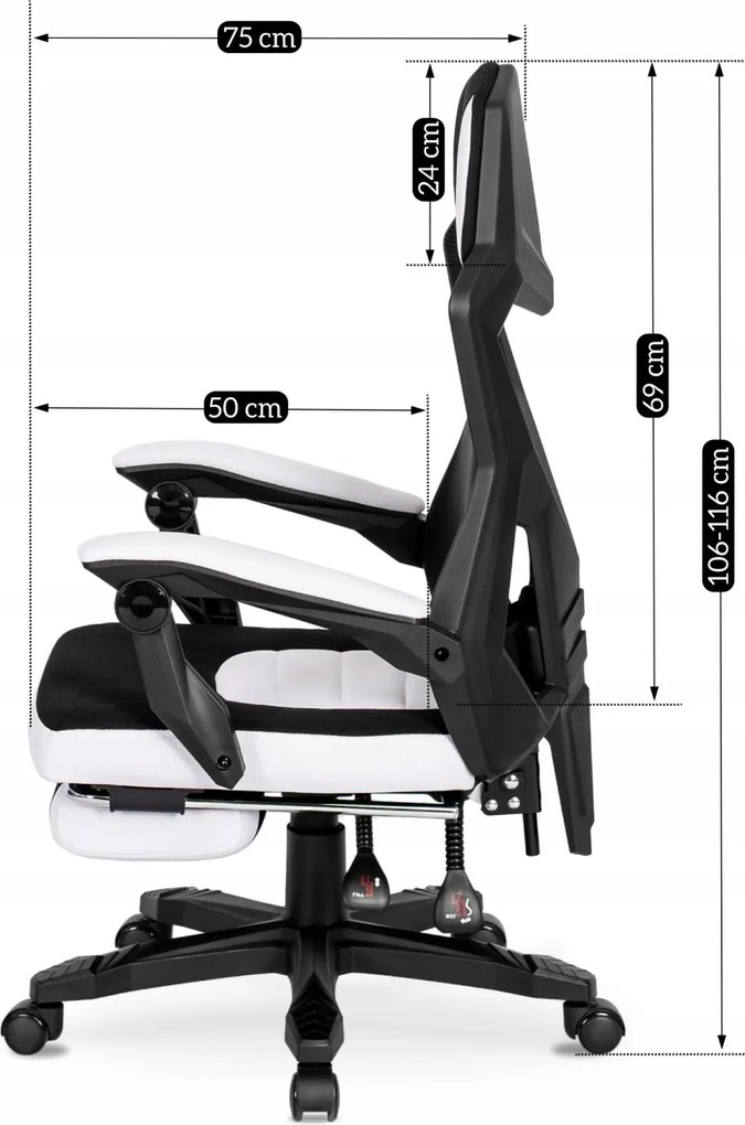 Fotel Obrotowy BING Gamingowy z Podnóżkiem Czarny/Biały