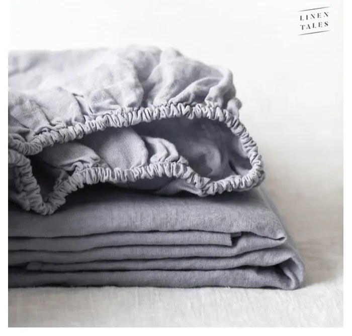Világosszürke gumis len lepedő 160x200 cm Light Grey – Linen Tales