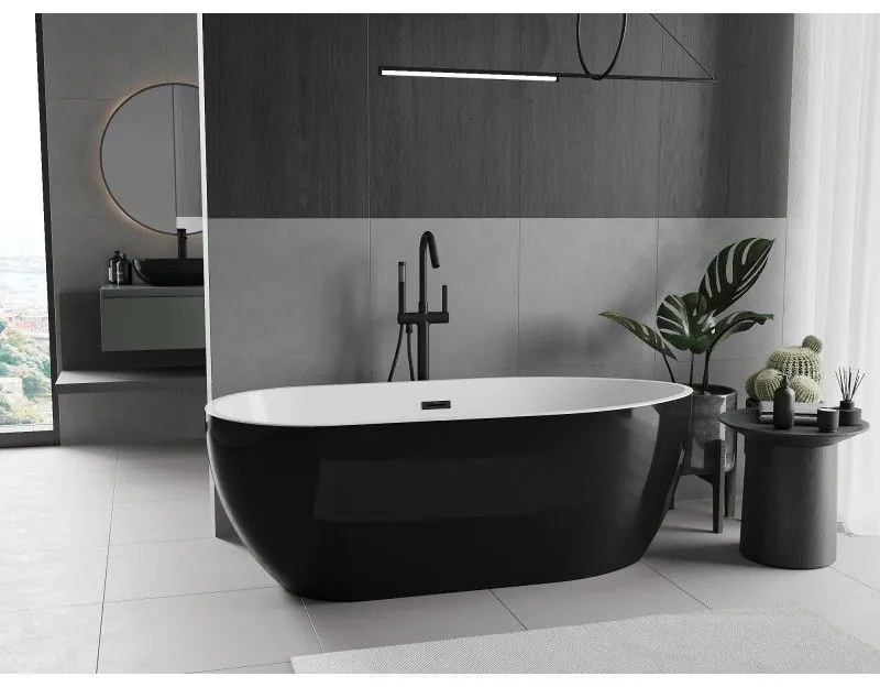 Mexen Eos, szabadon álló kád 150 x 75 cm, fehér-fekete, fekete matt túlfolyó, 52471507575-70