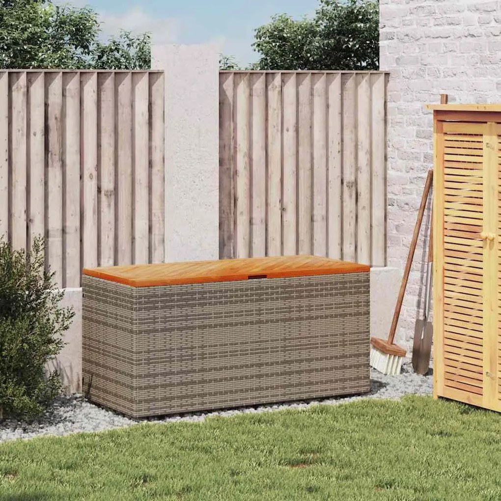 Szürke Polyrattan És Akácfa Kerti Tárolóláda 110 X 50 X 54 Cm