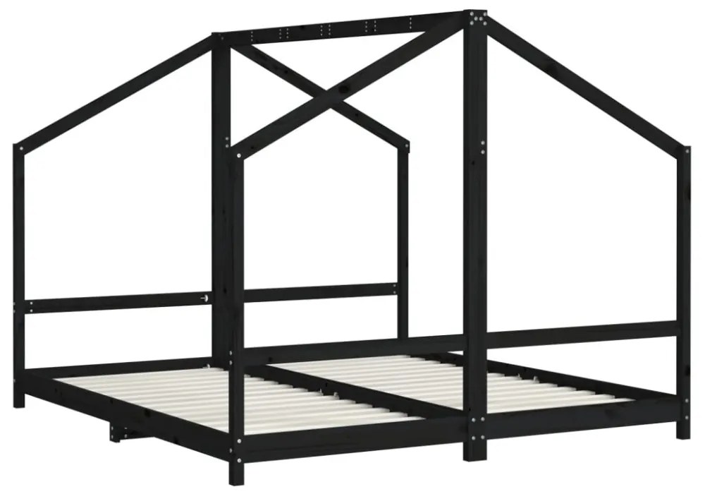 fekete tömör fenyőfa gyerekágykeret 2 x (90 x 200) cm