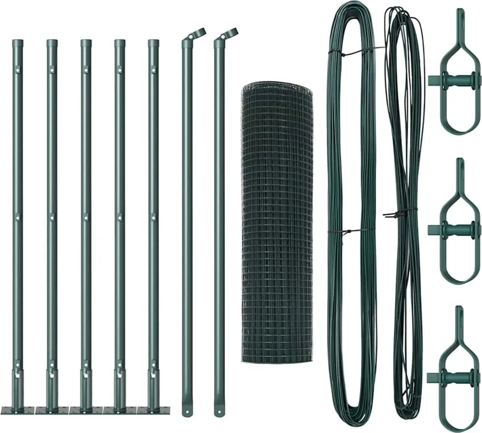 vidaXL Kerítésoszlop Zöld 10 x 0,4 m (16 x 16 mm háló) Acél és PVC