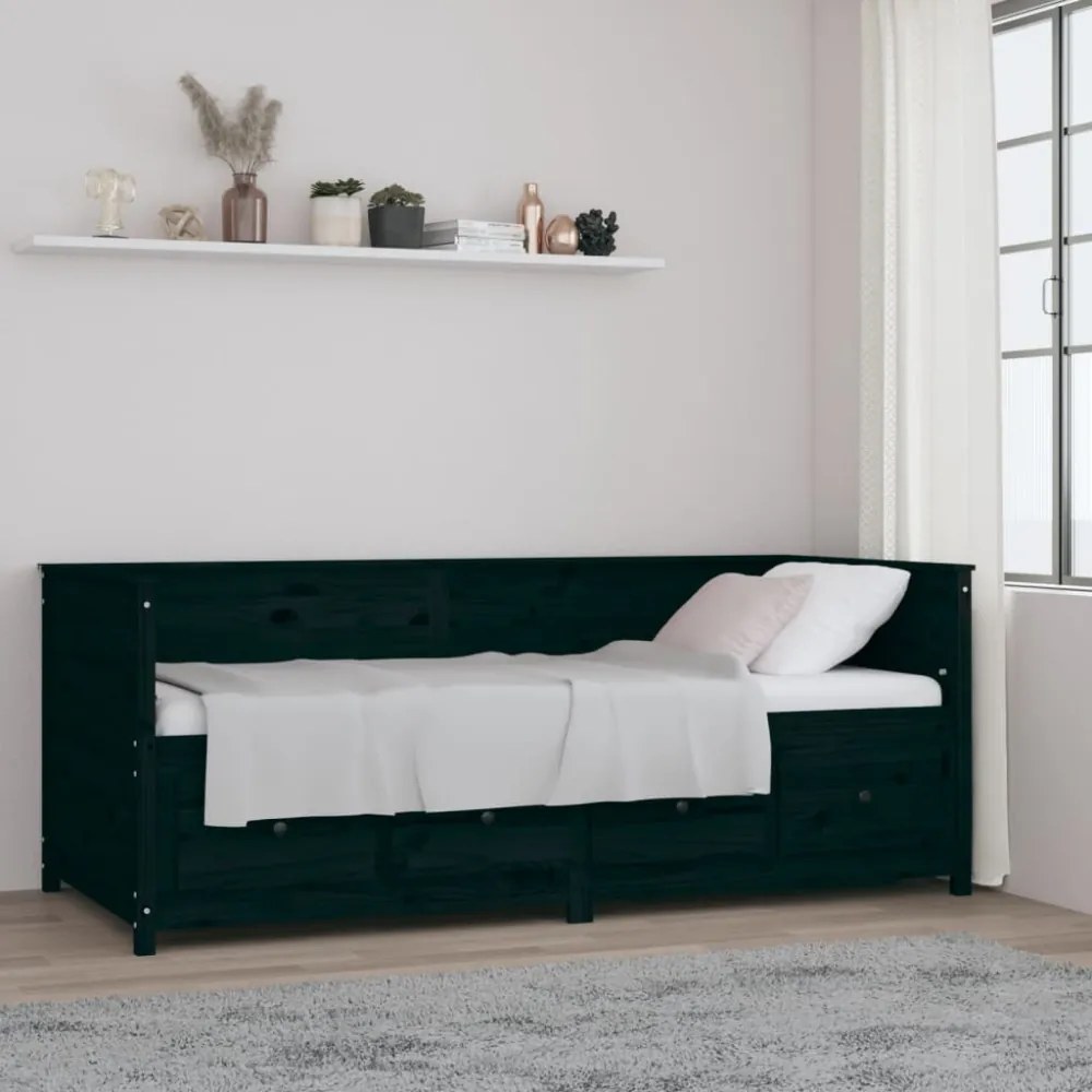 fekete tömör fenyőfa kanapéágy 90 x 200 cm